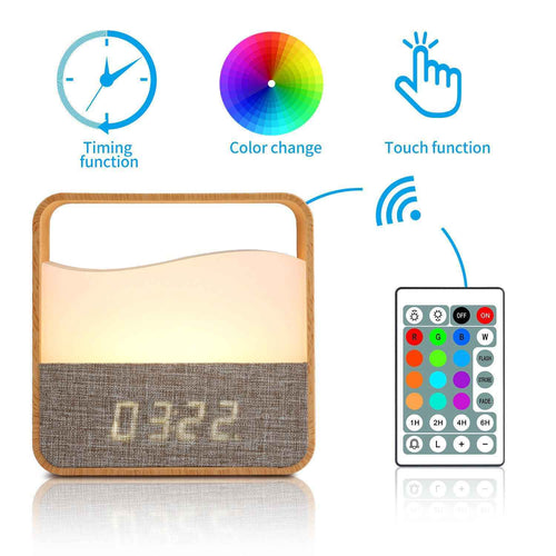 Alarm Clock Wood Grain Night Light Bedside Lamp Remote Control - LumaLair