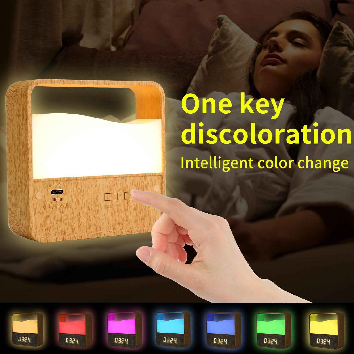 Alarm Clock Wood Grain Night Light Bedside Lamp Remote Control - LumaLair